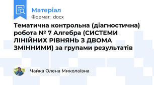 Тематична контрольна (діагностична) робота № 7 Алгебра (СИСТЕМИ ЛІНІЙНИХ РІВНЯНЬ З ДВОМА  ЗМІННИМИ) за групами результатів