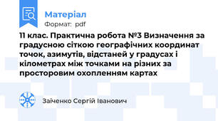 11 клас. Практична робота №3 Визначення за градусною сіткою географічних координат точок, азимутів, відстаней у градусах і кілометрах між точками на різних за просторовим охопленням картах