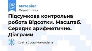 Підсумкова контрольна робота Відсотки. Масштаб. Середнє арифметичне. Діаграми