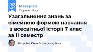 Узагальнення знань за сімейною формою навчання  з всесвітньої історії 7 клас за ІІ семестр