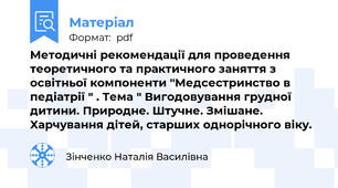 Методичні рекомендації для проведення теоретичного та практичного заняття з освітньої компоненти "Медсестринство в педіатрії " . Тема " Вигодовування грудної дитини. Природне. Штучне. Змішане. Харчування дітей, старших однорічного віку.
