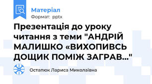 Презентація до уроку читання з теми "АНДРІЙ МАЛИШКО «ВИХОПИВСЬ ДОЩИК ПОМІЖ ЗАГРАВ..."