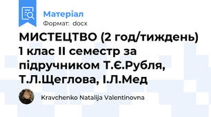 МИСТЕЦТВО (2 год/тиждень) 1 клас ІІ семестр за підручником Т.Є.Рубля, Т.Л.Щеглова, І.Л.Мед