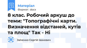 8 клас. Робочий аркуш до теми: "Топографічні карти. Визначення відстаней, кутів та площ" Так - Ні