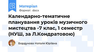 Календарно-тематичне планування уроків музичного мистецтва -7 клас, 1 семестр (НУШ, за Л.Кондратовою)
