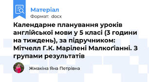 Календарне планування уроків англійської мови у 5 класі (3 години на тиждень), за підручником: Мітчелл Г.К. Марілені Малкоґіанні. З групами результатів