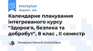 Календарне планування інтегрованого курсу "Здоров'я, безпека та добробут", 8 клас , ІІ семестр