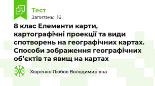  8 клас Елементи карти, картографічні проекції та види спотворень на географічних картах. Способи зображення географічних об’єктів та явищ на картах