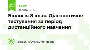 Біологія 8 клас. Діагностичне тестування за період дистанційного навчання