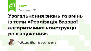 Узагальнення знань та вмінь із теми «Реалізація базової алгоритмічної конструкції розгалуження»