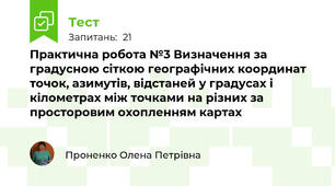 Практична робота №3 Визначення за градусною сіткою географічних координат точок, азимутів, відстаней у градусах і кілометрах між точками на різних за просторовим охопленням картах
