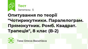 Опитування по теорії "Чотирикутники. Паралелограм. Прямокутник. Ромб. Квадрат. Трапеція", 8 клас (В-2)