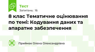 8 клас Тематичне оцінювання по темі: Кодування даних та апаратне забезпечення