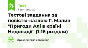 Тестові завдання за повістю-казкою Г. Малик "Пригоди Алі в країні Недоладії" (1-16 розділи)