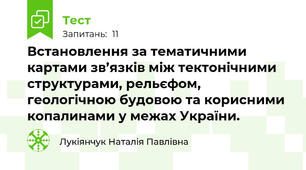 Встановлення за тематичними картами зв’язків між тектонічними структурами, рельєфом, геологічною будовою та корисними копалинами у межах України.