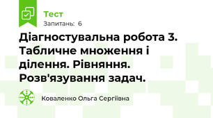 Діагностувальна робота 3. Табличне множення і ділення. Рівняння. Розв'язування задач.
