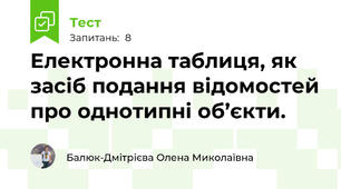 Електронна таблиця, як засіб подання відомостей про однотипні об’єкти.