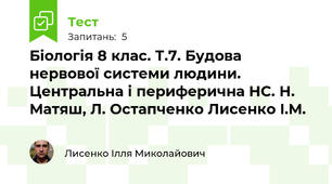 Біологія 8 клас. Т.7. Будова нервової системи людини. Центральна і периферична НС. Н. Матяш, Л. Остапченко Лисенко І.М.