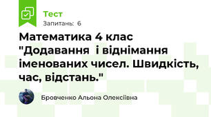 Математика 4 клас  "Додавання  і віднімання іменованих чисел. Швидкість, час, відстань."