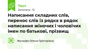 Написання складних слів, перенос слів із рядка в рядок написання жіночих і чоловічих імен по батькові, прізвищ
