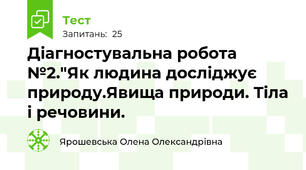 Діагностувальна робота №2."Як людина досліджує природу.Явища природи. Тіла і речовини.