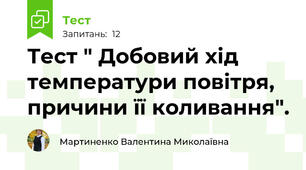 Тест " Добовий хід температури повітря, причини її коливання".