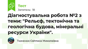 Діагностувальна робота №2 з теми: "Рельєф, тектонічна та геологічна будова, мінеральні ресурси України".