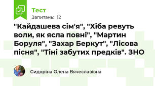 "Кайдашева сім'я", "Хіба ревуть воли, як ясла повні", "Мартин Боруля", "Захар Беркут", "Лісова пісня", "Тіні забутих предків". ЗНО 