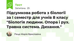 Підсумкова робота з біології за І семестр для учнів 8 класу "Біологія людини. Опора і рух. Травна система. Дихання."