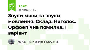 Звуки мови та звуки мовлення. Склад. Наголос.   Орфоепічна помилка. 1 варіант