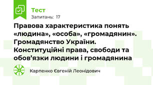 Правова характеристика понять «людина», «особа», «громадянин». Громадянство України.  Конституційні права, свободи та обов’язки людини і громадянина