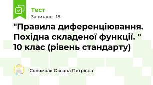 "Правила диференціювання. Похідна складеної функції. " 10 клас (рівень стандарту)