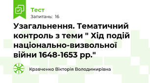Узагальнення. Тематичний контроль з теми " Хід подій національно-визвольної війни 1648-1653 рр."