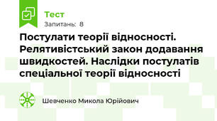 Постулати теорії відносності. Релятивістський закон додавання швидкостей. Наслідки постулатів спеціальної теорії відносності