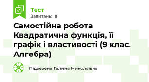 Самостійна робота Квадратична функція, її графік і властивості (9 клас. Алгебра)