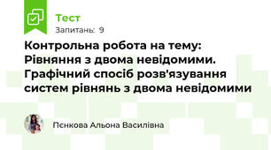 Контрольна робота на тему: Рівняння з двома невідомими. Графічний спосіб розв'язування систем рівнянь з двома невідомими
