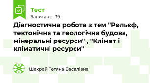 Діагностична робота з тем "Рельєф, тектонічна та геологічна будова, мінеральні ресурси" , "Клімат і кліматичні ресурси"