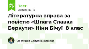 Літературна вправа за повістю «Шпага Славка Беркути» Ніни Бічуї  8 клас