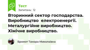 Вторинний сектор господарства. Виробництво  електроенергії. Металургійне виробництво. Хімічне виробництво.