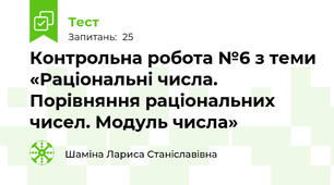 Контрольна робота №6 з теми «Раціональні числа. Порівняння раціональних чисел. Модуль числа»