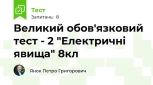 Великий обов'язковий тест - 2 "Електричні явища" 8кл