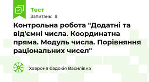 Контрольна робота "Додатні та від'ємні числа. Координатна пряма. Модуль числа. Порівняння раціональних чисел"