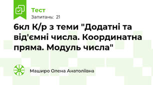 6кл К/р з теми "Додатні та від'ємні числа. Координатна пряма. Модуль числа" 