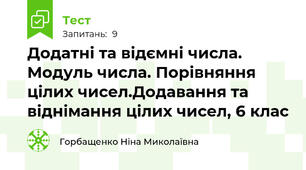   Додатні та відємні числа. Модуль числа. Порівняння цілих чисел.Додавання та віднімання цілих чисел, 6 клас