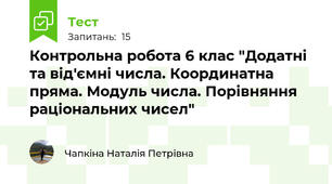  Контрольна робота 6 клас "Додатні та від'ємні числа. Координатна пряма. Модуль числа. Порівняння раціональних чисел"