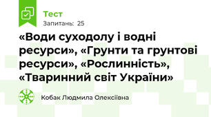 «Води суходолу і водні ресурси», «Грунти та грунтові ресурси», «Рослинність», «Тваринний світ України»