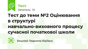 Тест до теми №2 Оцінювання в структурі навчально-виховного процесу сучасної початкової школи