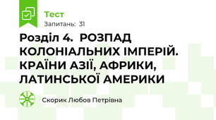 Розділ 4.  РОЗПАД КОЛОНІАЛЬНИХ ІМПЕРІЙ.  КРАЇНИ АЗІЇ, АФРИКИ, ЛАТИНСЬКОЇ АМЕРИКИ 