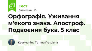 Орфографія. Уживання м’якого знака. Апостроф. Подвоєння букв. 5 клас