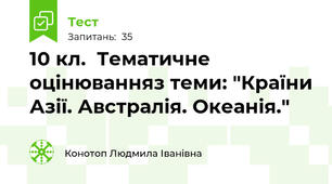 10 кл.  Тематичне оцінюванняз теми: "Країни Азії. Австралія. Океанія."
